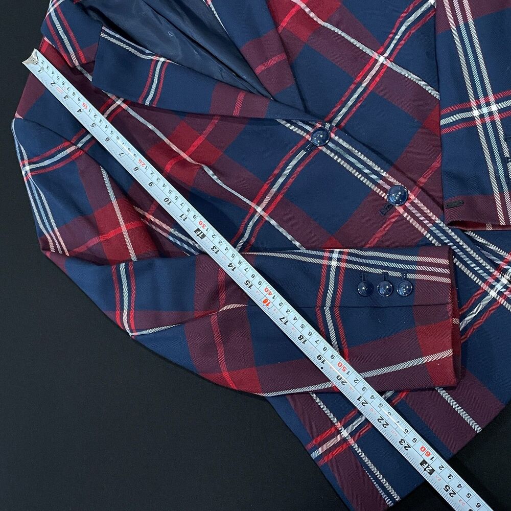 ~ Tommy Hilfiger Preppy 6 Plaid Blazer Navy Blue Red Academia Jacket Collegiate - Picture 6 of 14
